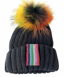 Lola + The Boys Girls Metallic Rainbow Stripe Beanie
