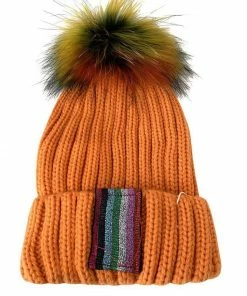 Lola + The Boys Girls Metallic Rainbow Stripe Beanie