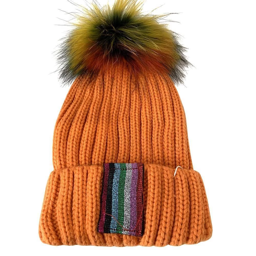 Lola + The Boys Girls Metallic Rainbow Stripe Beanie