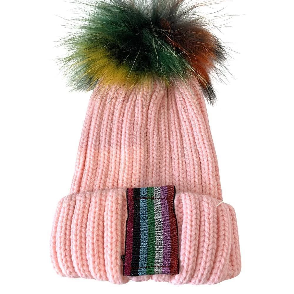 Lola + The Boys Girls Metallic Rainbow Stripe Beanie