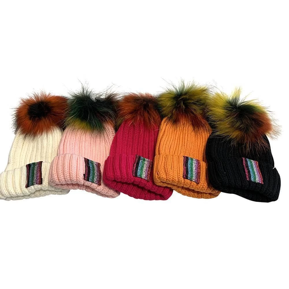 Lola + The Boys Girls Metallic Rainbow Stripe Beanie