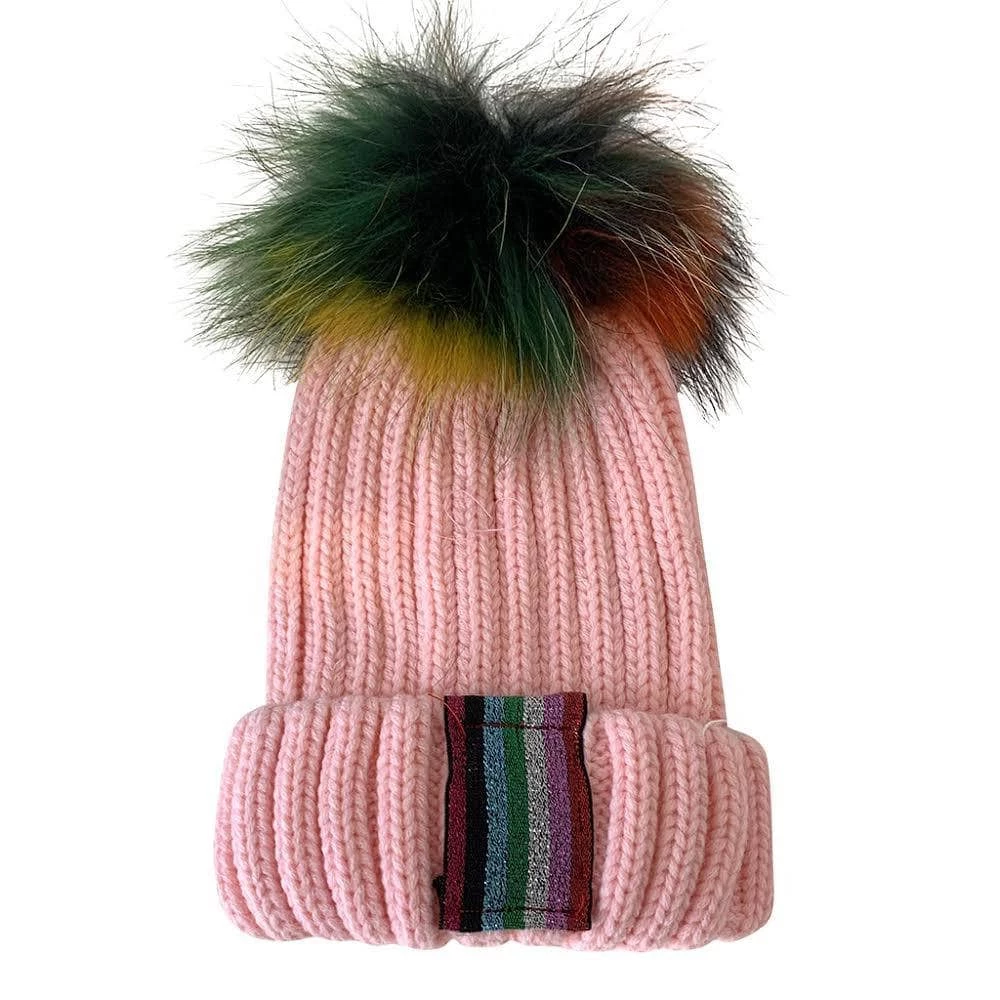 Lola + The Boys Girls Metallic Rainbow Stripe Beanie