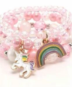 Lola + The Boys Pink Rainbow Unicorn Bracelet Stack Girls