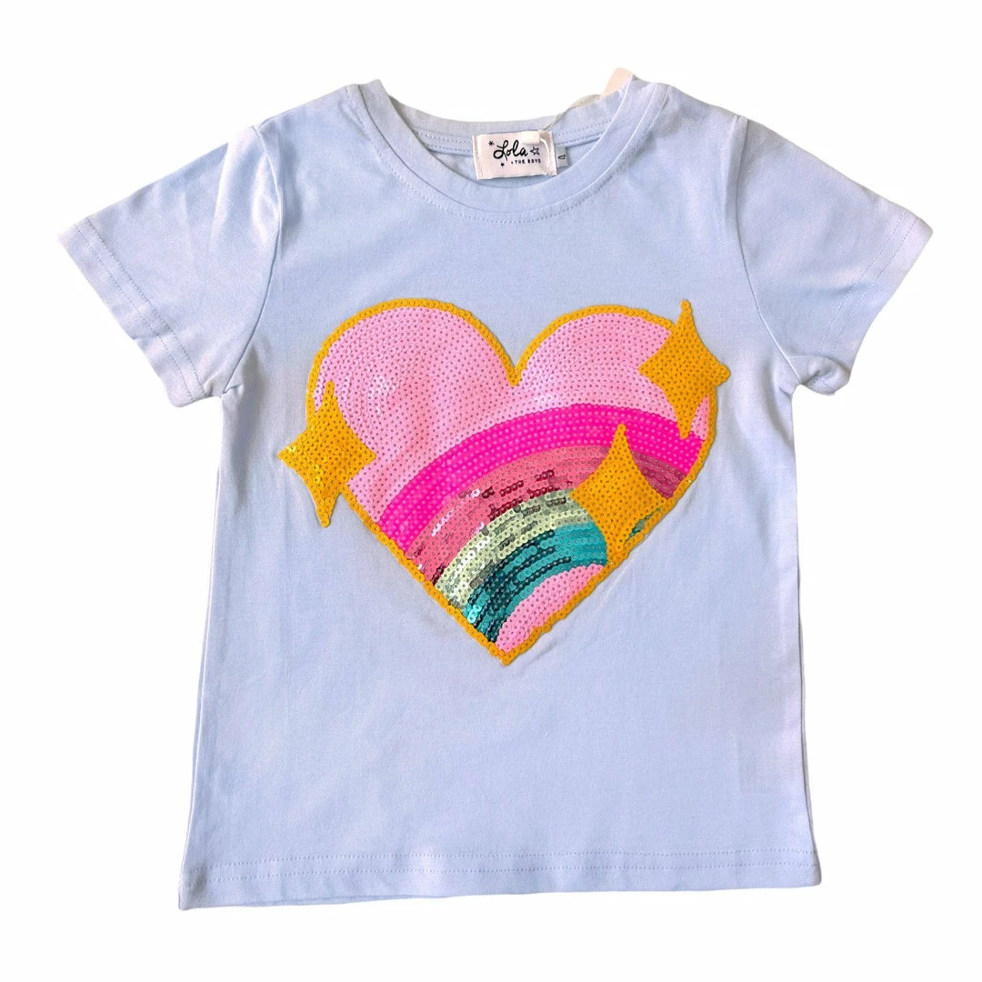 Lola + The Boys Baby Blue Rainbow Heart T-Shirt
