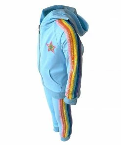 Lola + The Boys Baby Blue Rainbow Sequin Joggers Set New Arrivals