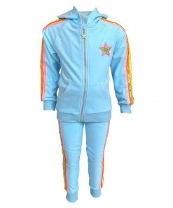 Lola + The Boys Baby Blue Rainbow Sequin Joggers Set New Arrivals