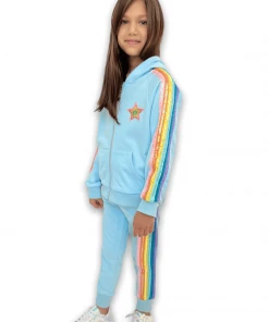 Lola + The Boys Baby Blue Rainbow Sequin Joggers Set New Arrivals