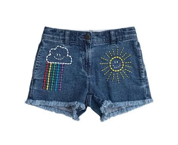 Lola + The Boys Girls Embroidered Rainbow Denim Shorts
