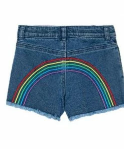 Lola + The Boys Girls Embroidered Rainbow Denim Shorts