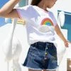 Lola + The Boys Girls Embroidered Rainbow Denim Shorts