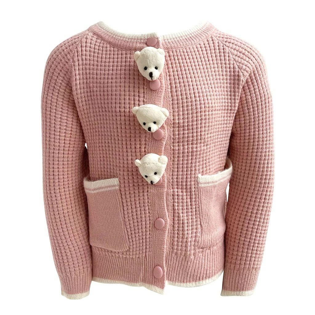 Lola + The Boys New Arrivals Pink Bear Knit Cardigan