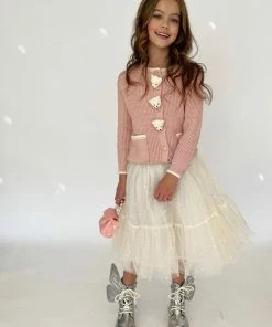 Lola + The Boys New Arrivals Pink Bear Knit Cardigan