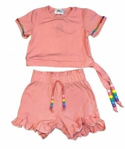 Lola + The Boys Girls Candy Beaded Ruffle Set Pink
