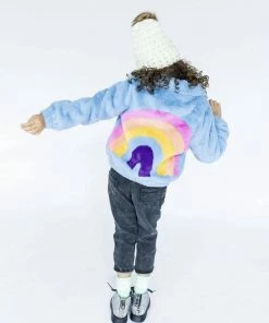 Lola + The Boys Rainbow Faux Fur Coat Baby Blue New Arrivals
