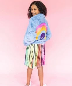 Lola + The Boys Rainbow Faux Fur Coat Baby Blue New Arrivals