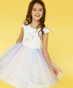 Lola + The Boys Girls Glitter Wing Unicorn Pastel Dress