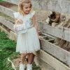 Lola + The Boys Girls Gold And White Unicorn Ruffle Sleeve Dress