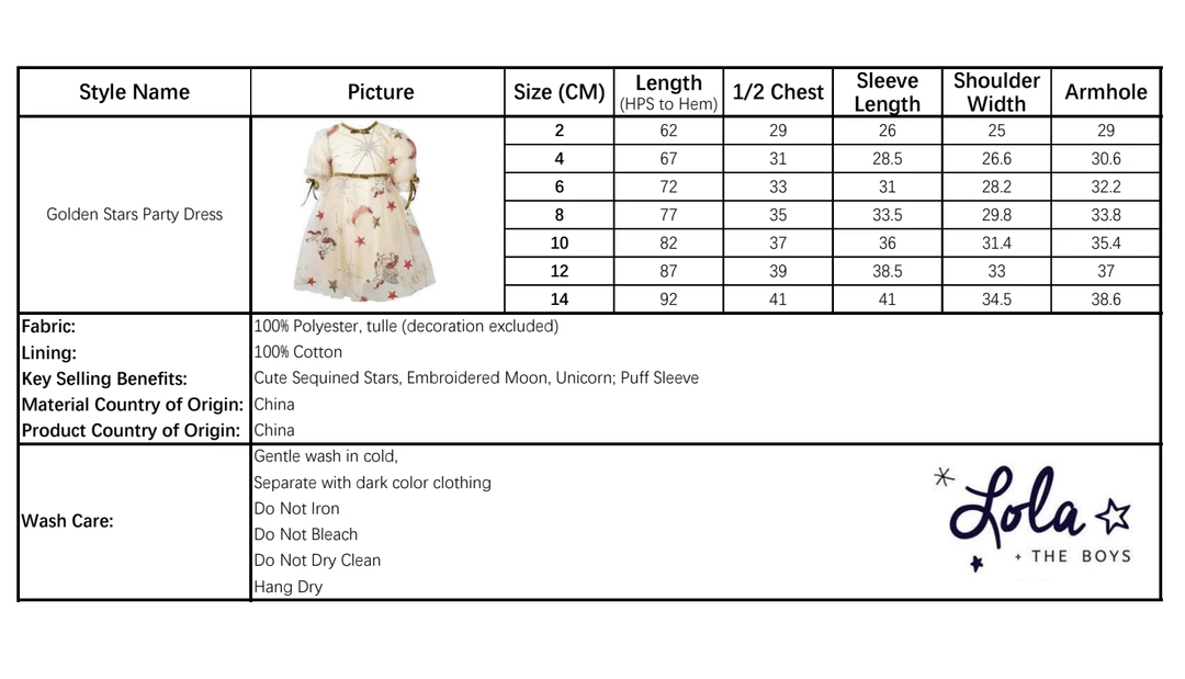 Lola + The Boys Girls Golden Star Party Dress