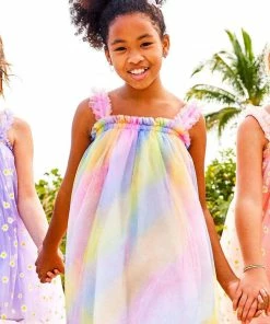 Lola + The Boys Girls Ombré Rainbow Tulle Dress