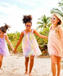 Lola + The Boys Peachy Daisy Tulle Girls Dress