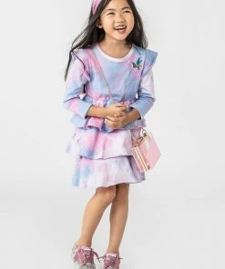 Lola + The Boys Tie Dye Ruffle Dress Long Sleeve Girls