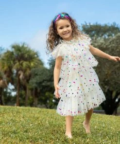 Lola + The Boys Foil Polka Dot Tulle Dress