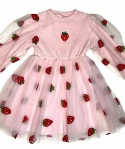 Lola & The Boys Strawberry Sheer Sleeve Dress New Arrivals