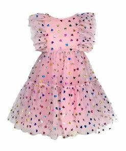 Lola + The Boys Foil Rainbow Hearts Tulle Dress