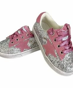 Lola + The Boys Girls Glitter Pink Star Sneakers