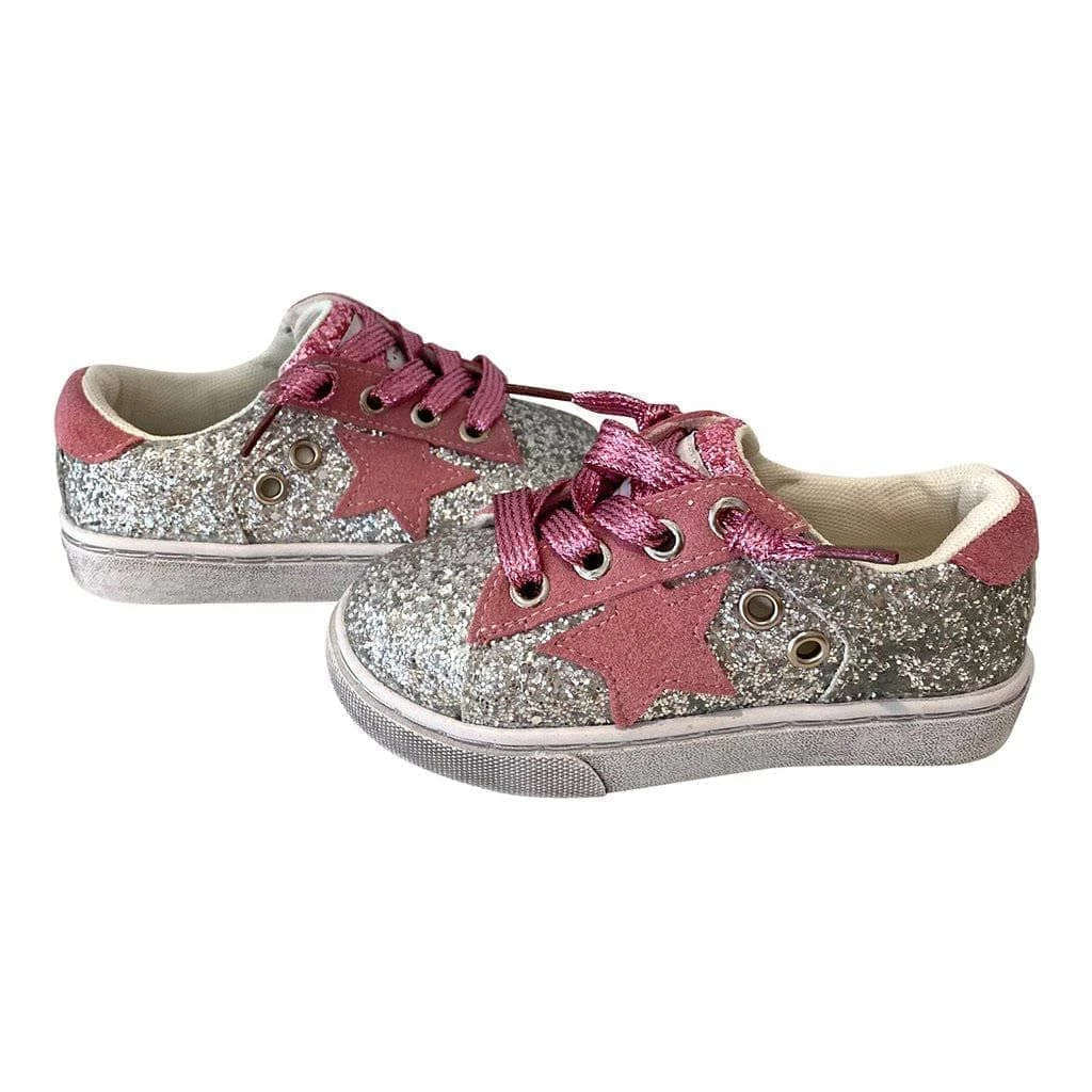 Lola + The Boys Girls Glitter Pink Star Sneakers