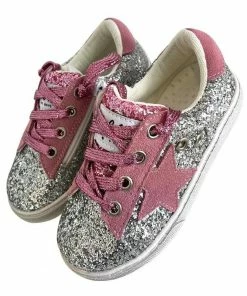 Lola + The Boys Girls Glitter Pink Star Sneakers