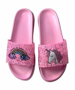Lola + The Boys Pink Glitter Unicorn Slides Girls