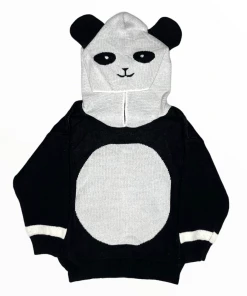 Lola + The Boys Panda Bear Knit Hoodie Girls