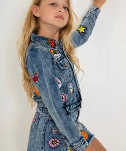 Lola + The Boys Girls All About The Patch Crop Denim Jacket