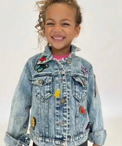 Lola + The Boys Beaded Crystal Fruit Crop Denim Jacket