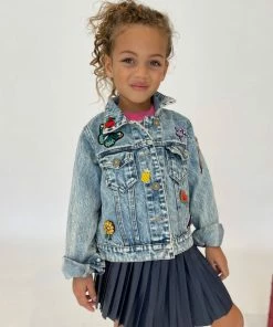 Lola + The Boys Beaded Crystal Fruit Crop Denim Jacket