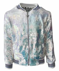Lola + The Boys Girls Iridescent Star Sequin Bomber