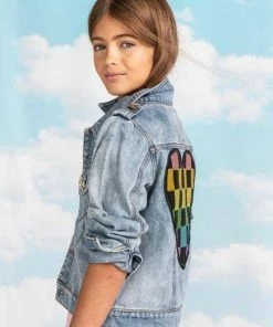Lola + The Boys Crystal Checkered Heart Denim Jacket New Arrivals