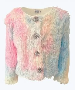 Lola + The Boys Funfetti Rainbow Faux Fur Coat Girls