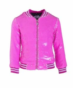 Lola + The Boys New Arrivals Neon Pink Sequin Flip Bomber