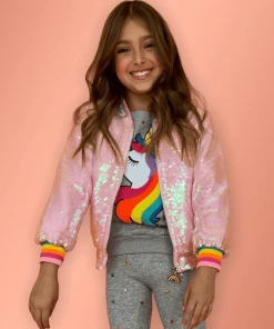 Lola + The Boys Girls Powder Puff Pink Sequin Bomber