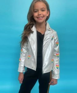 Lola + The Boys Rainbow Beaded Heart Vegan Moto Girls