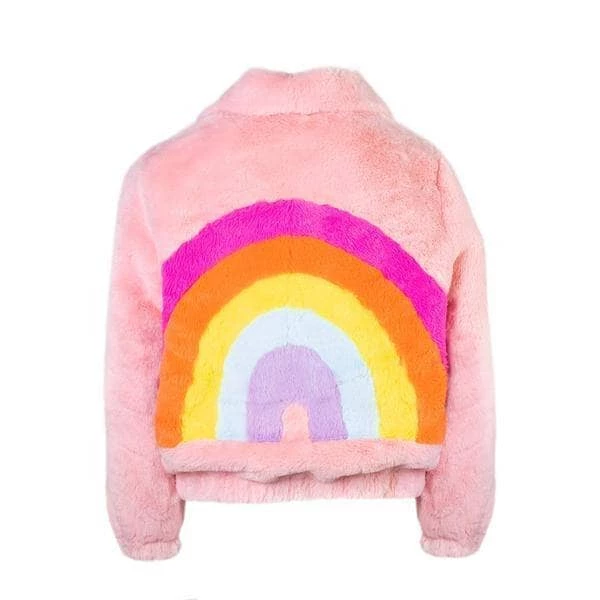 Lola + The Boys Girls Rainbow Faux Fur Coat