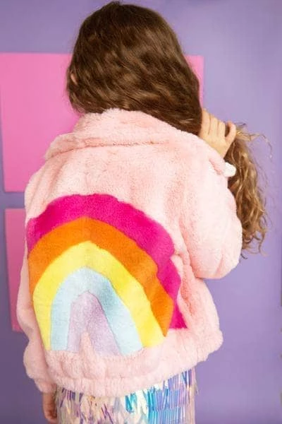 Lola + The Boys Girls Rainbow Faux Fur Coat