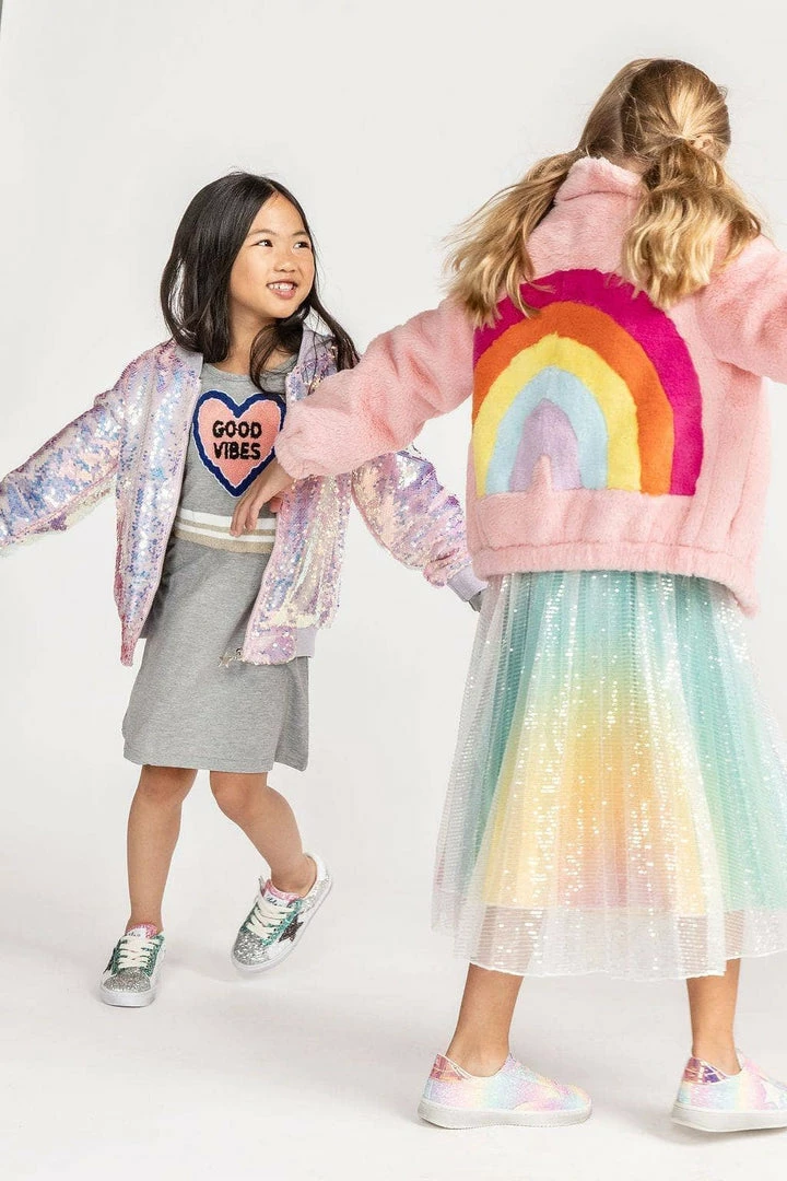 Lola + The Boys Girls Rainbow Faux Fur Coat