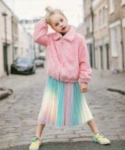 Lola + The Boys Girls Rainbow Faux Fur Coat