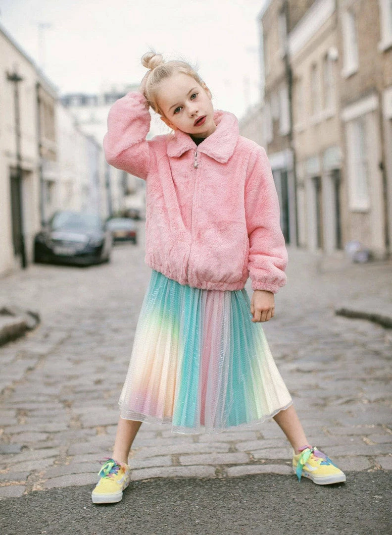 Lola + The Boys Girls Rainbow Faux Fur Coat