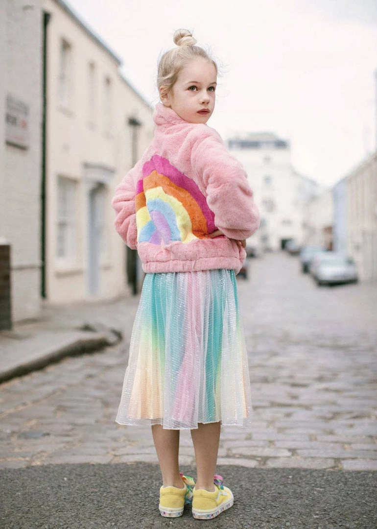 Lola + The Boys Girls Rainbow Faux Fur Coat