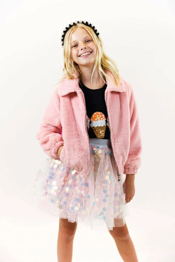 Lola + The Boys Girls Rainbow Faux Fur Coat