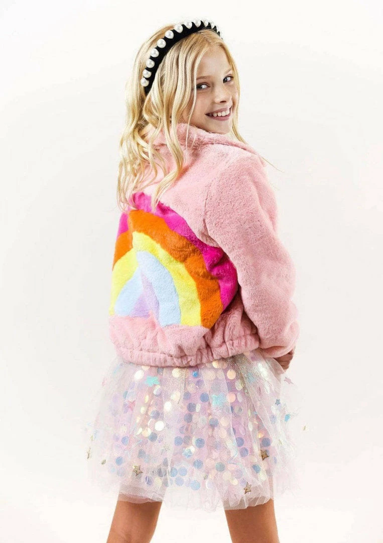 Lola + The Boys Girls Rainbow Faux Fur Coat